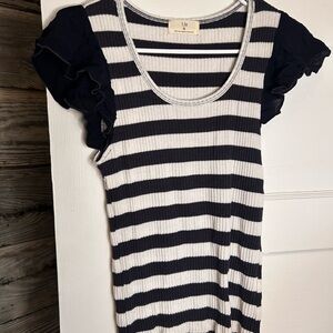 T.La Navy and White Striped Ruffle Sleeve Top